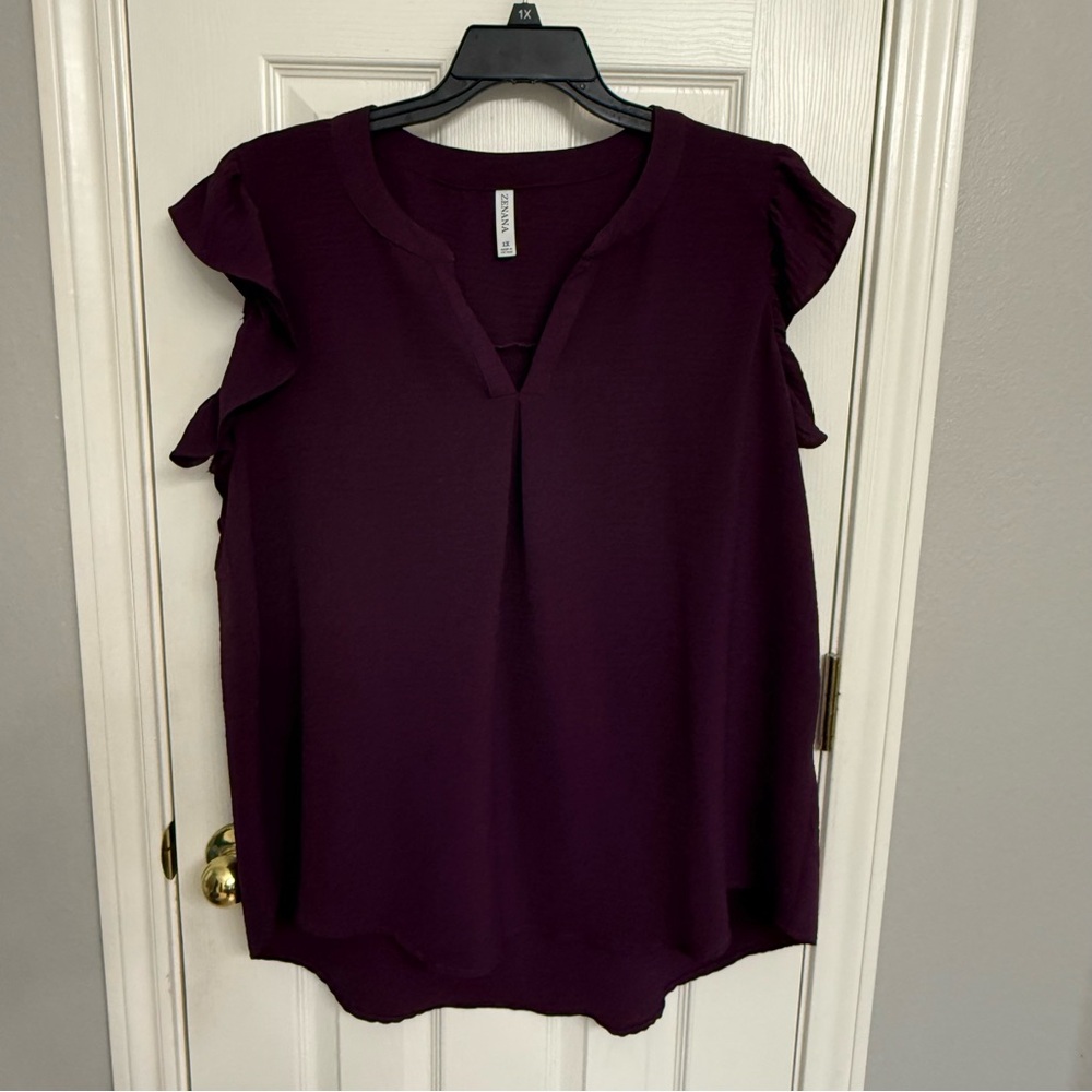 Zenana Deep Purple Ruffle Sleeve Blouse